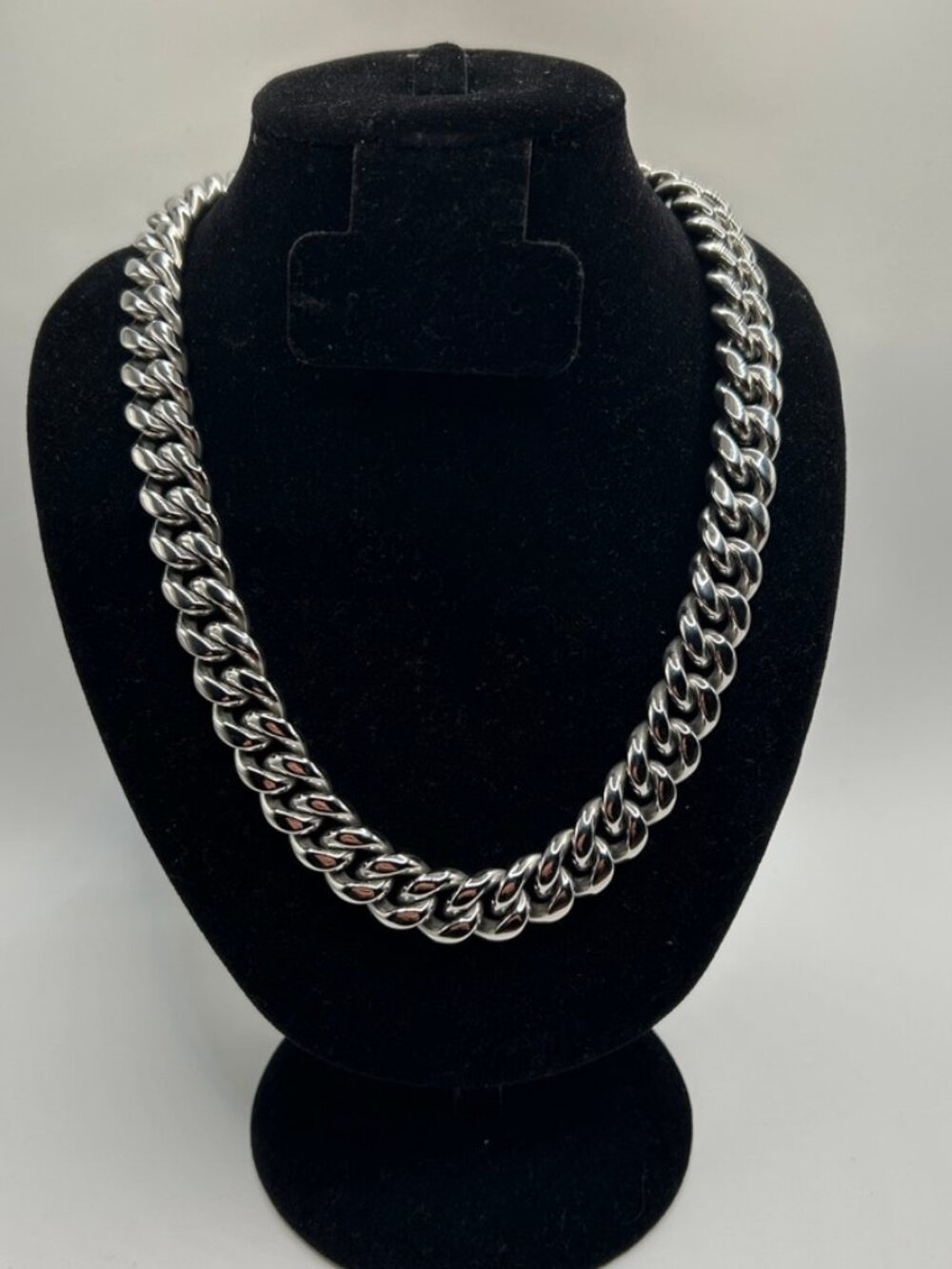 Cuban Chain Real Silver Stainless Steel 14mm 22 Inch Mens Plated Durable Solid